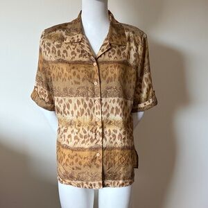 Vintage Anna And Frank Animal Print Silk Blouse Size M